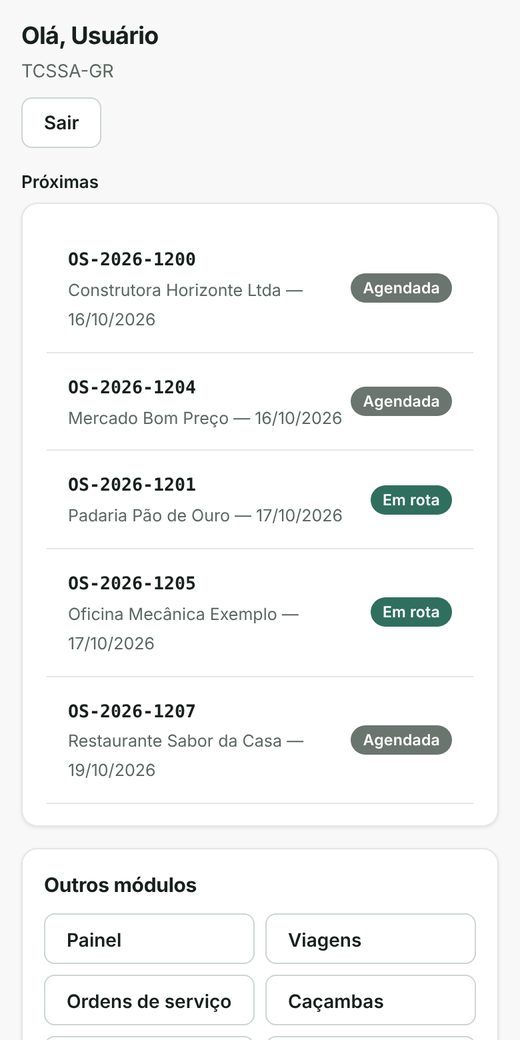 App do motorista no celular com as próximas ordens de serviço